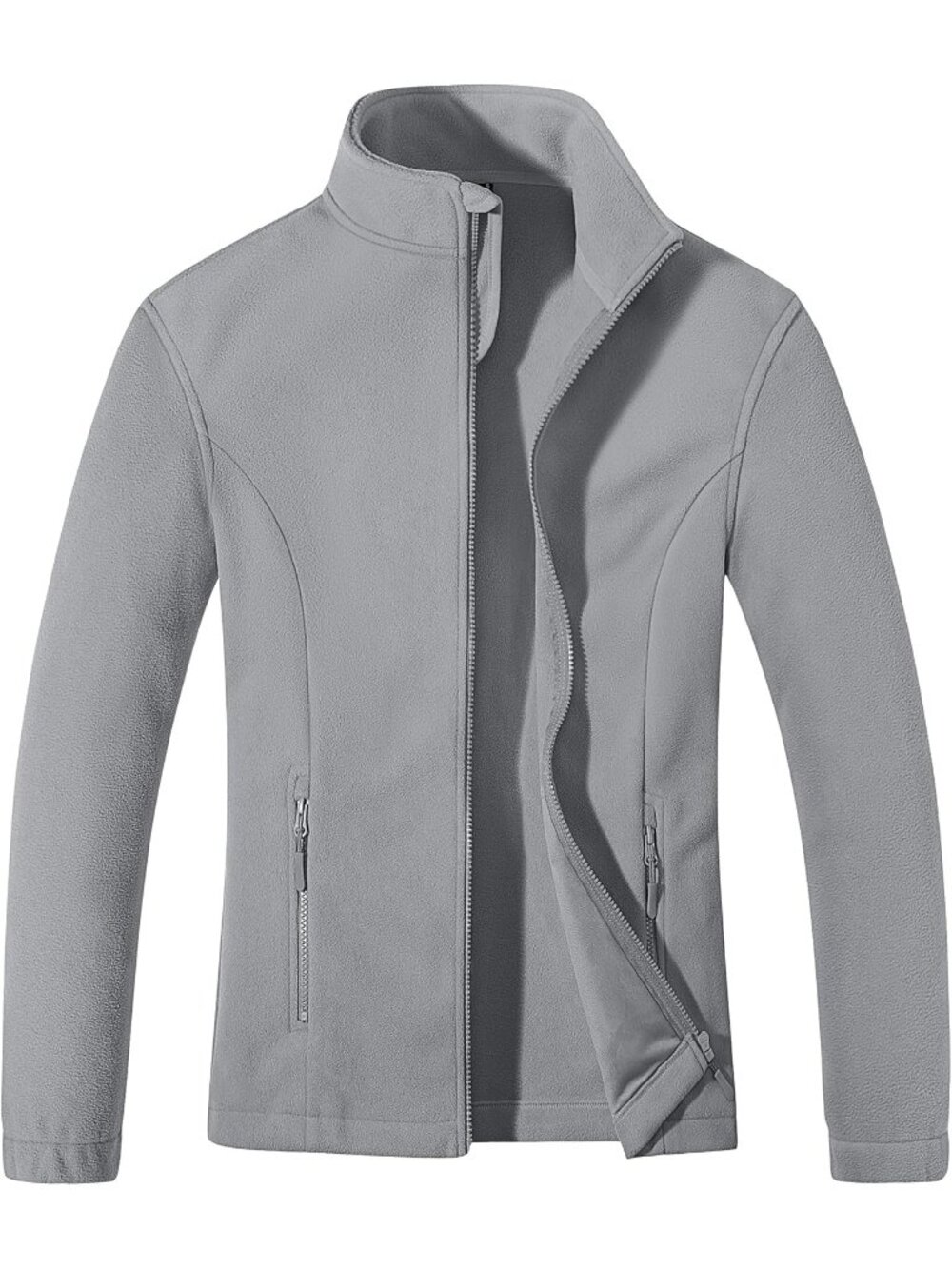Women Grey Soft Warm Polar Fleece Full-Zip Jacket Zip Up Pockets Winter Jacket